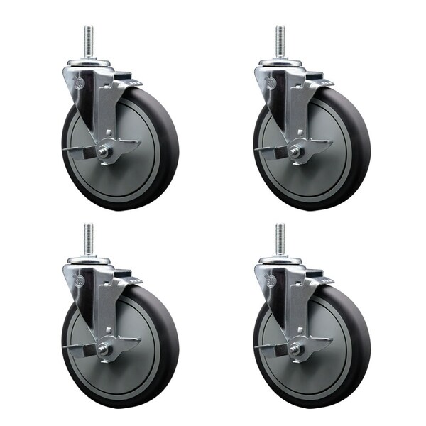 6 Inch Thermoplastic  Rubber Wheel Swivel 34 Inch Threaded Stem Caster Set with Brake SCC